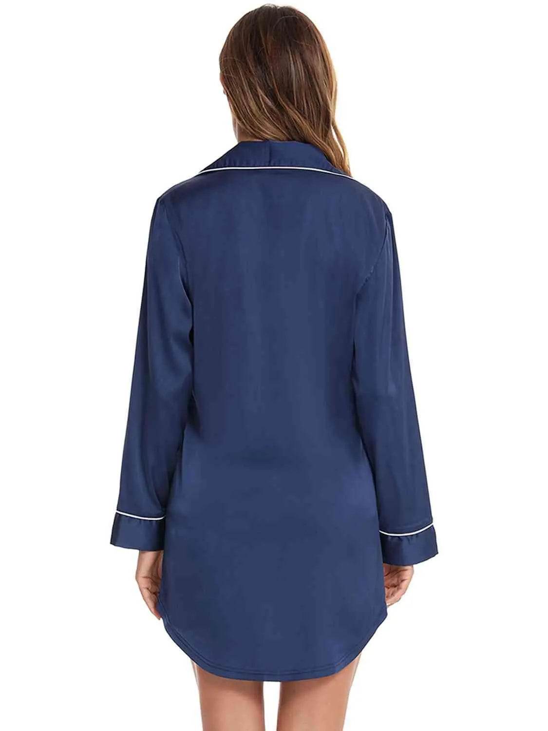 Button-Up Lapel Collar Night Dress with Pocket – Sleep in Style & Comfort | Bona Fide Fashion - Bona Fide Fashion