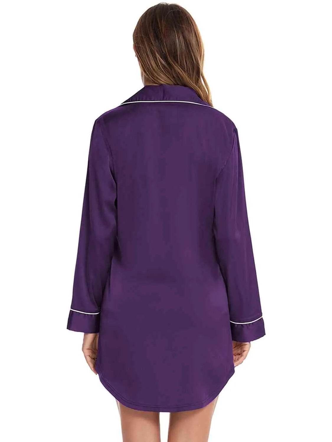 Button-Up Lapel Collar Night Dress with Pocket – Sleep in Style & Comfort | Bona Fide Fashion - Bona Fide Fashion