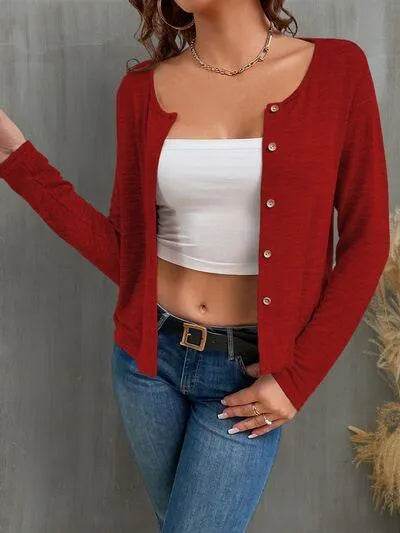 Bona Fide Fashion- Button Up Long Sleeve Cardigan - Women Fashion - Bona Fide Fashion