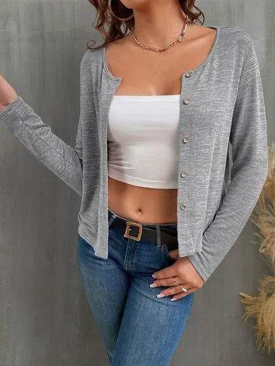Bona Fide Fashion- Button Up Long Sleeve Cardigan - Women Fashion - Bona Fide Fashion