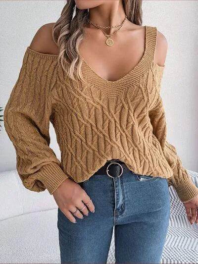 Cable Knit Cold Shoulder Sweater – Stylish Warmth with a Flirty Twist | Bona Fide Fashion - Bona Fide Fashion
