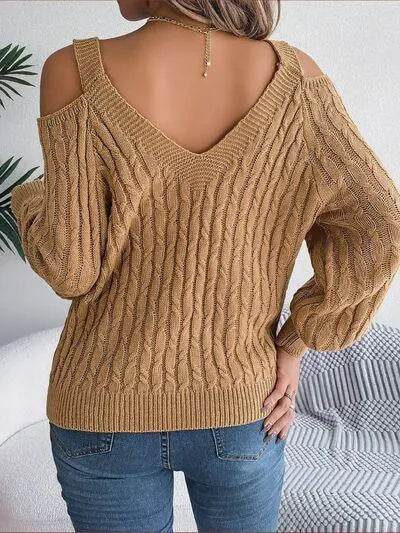 Cable Knit Cold Shoulder Sweater – Stylish Warmth with a Flirty Twist | Bona Fide Fashion - Bona Fide Fashion