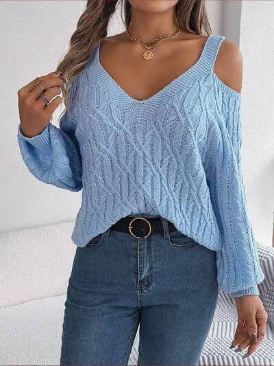 Cable Knit Cold Shoulder Sweater – Stylish Warmth with a Flirty Twist | Bona Fide Fashion - Bona Fide Fashion