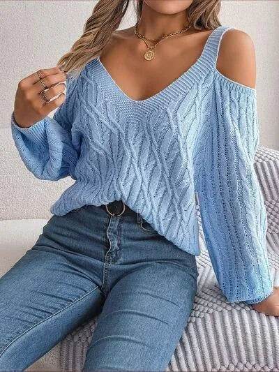 Cable Knit Cold Shoulder Sweater – Stylish Warmth with a Flirty Twist | Bona Fide Fashion - Bona Fide Fashion
