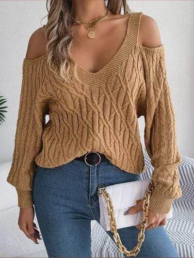 Cable Knit Cold Shoulder Sweater – Stylish Warmth with a Flirty Twist | Bona Fide Fashion - Bona Fide Fashion