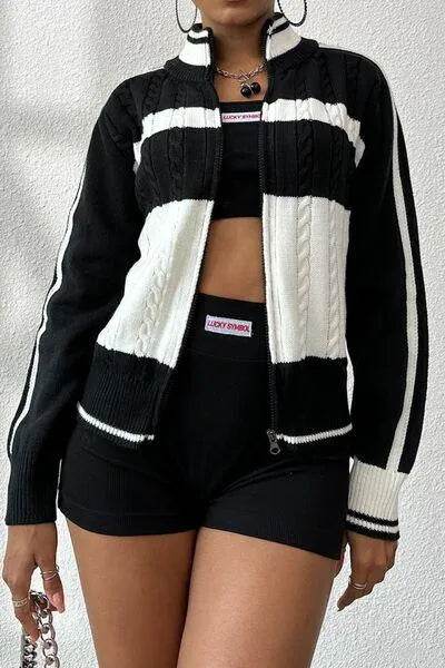 Cable Knit Color Block Cardigan – Raglan Sleeve & Bold Style | Bona Fide Fashion - Bona Fide Fashion