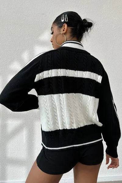 Cable Knit Color Block Cardigan – Raglan Sleeve & Bold Style | Bona Fide Fashion - Bona Fide Fashion