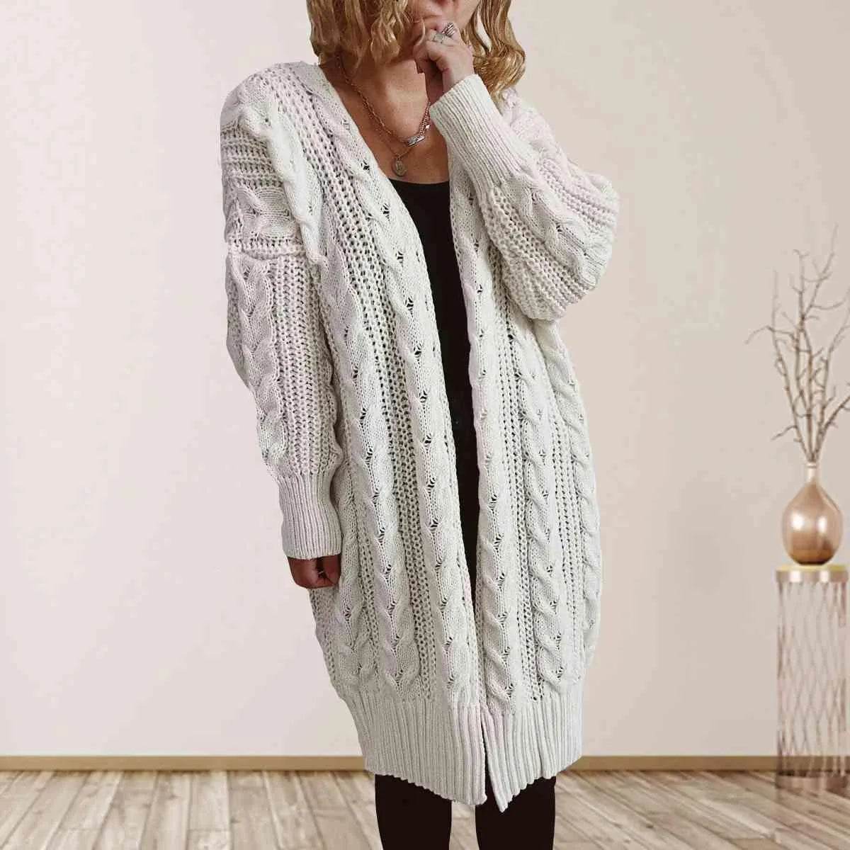 Cable Knit Open Front Cardigan – Dropped Shoulder Cozy Vibes | Bona Fide Fashion - Bona Fide Fashion
