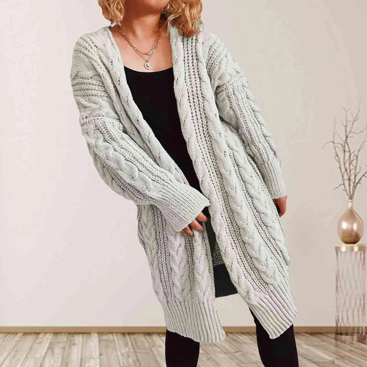 Cable Knit Open Front Cardigan – Dropped Shoulder Cozy Vibes | Bona Fide Fashion - Bona Fide Fashion