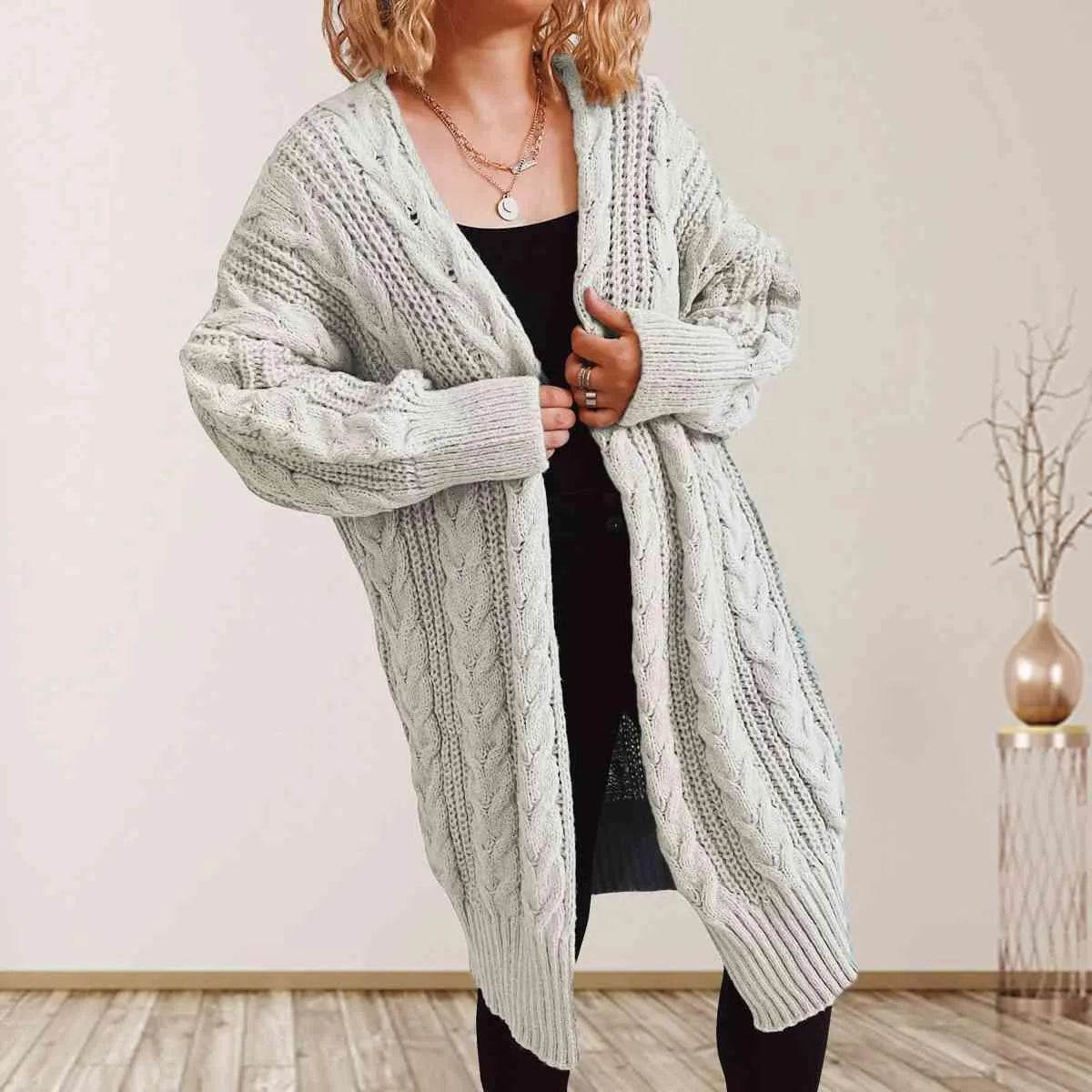 Cable Knit Open Front Cardigan – Dropped Shoulder Cozy Vibes | Bona Fide Fashion - Bona Fide Fashion