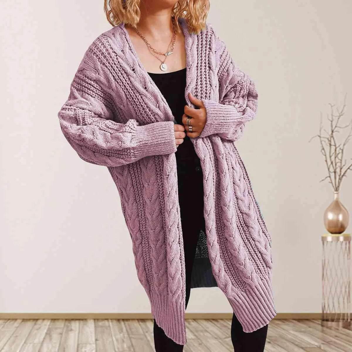 Cable Knit Open Front Cardigan – Dropped Shoulder Cozy Vibes | Bona Fide Fashion - Bona Fide Fashion
