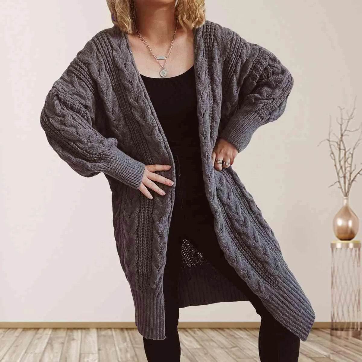 Cable Knit Open Front Cardigan – Dropped Shoulder Cozy Vibes | Bona Fide Fashion - Bona Fide Fashion