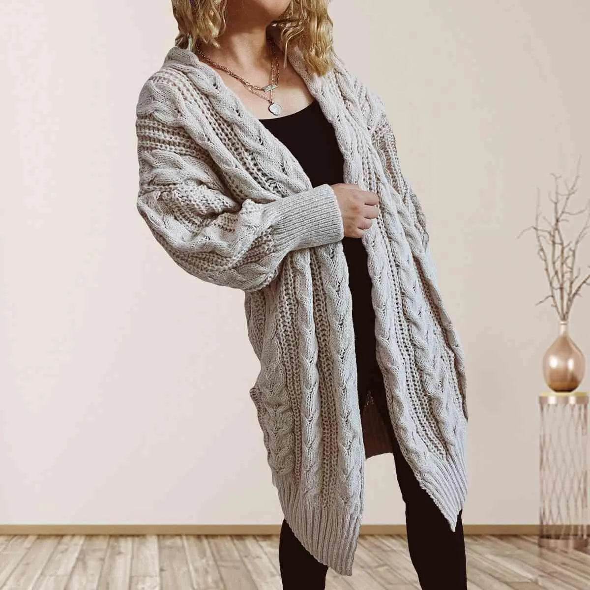 Cable Knit Open Front Cardigan – Dropped Shoulder Cozy Vibes | Bona Fide Fashion - Bona Fide Fashion