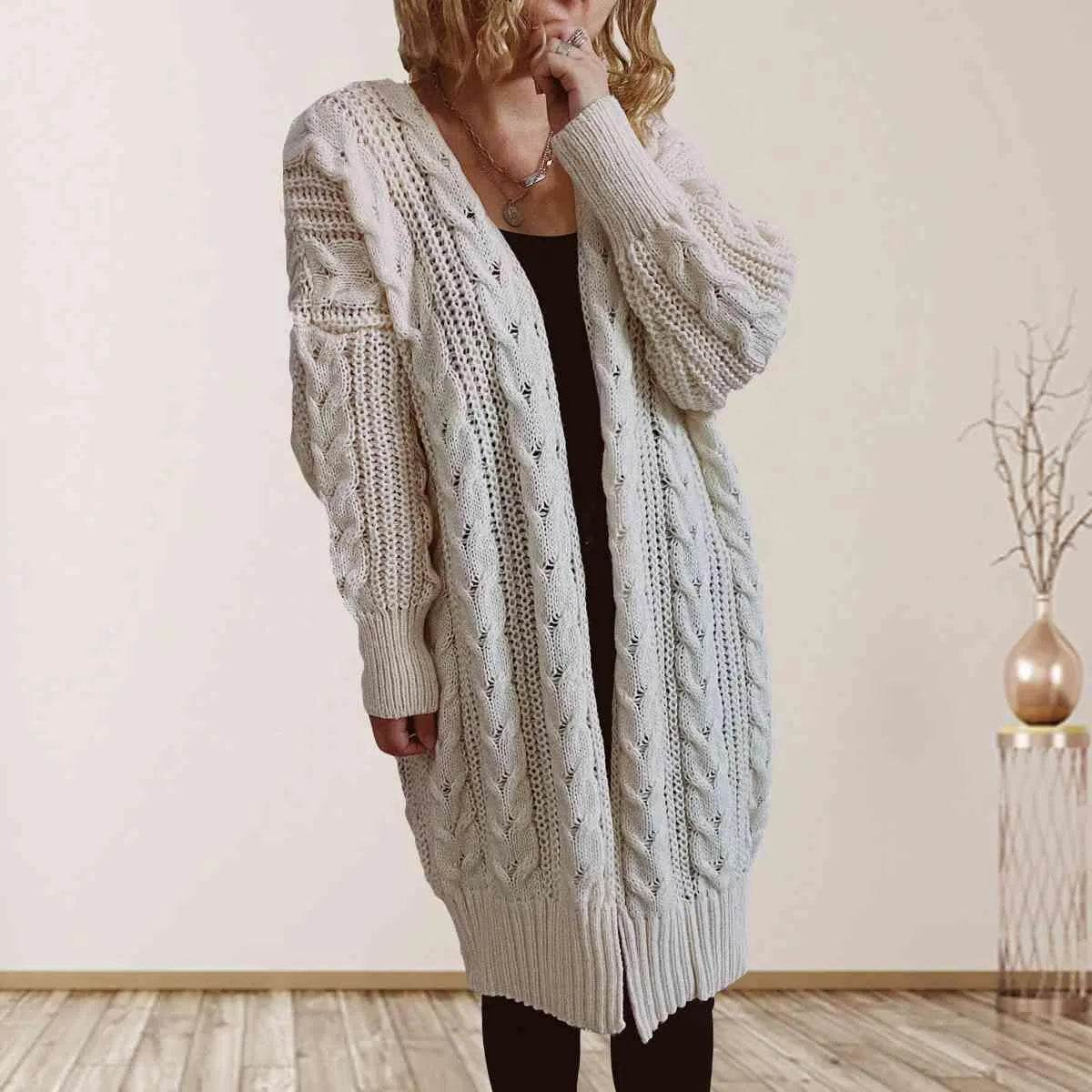 Cable Knit Open Front Cardigan – Dropped Shoulder Cozy Vibes | Bona Fide Fashion - Bona Fide Fashion
