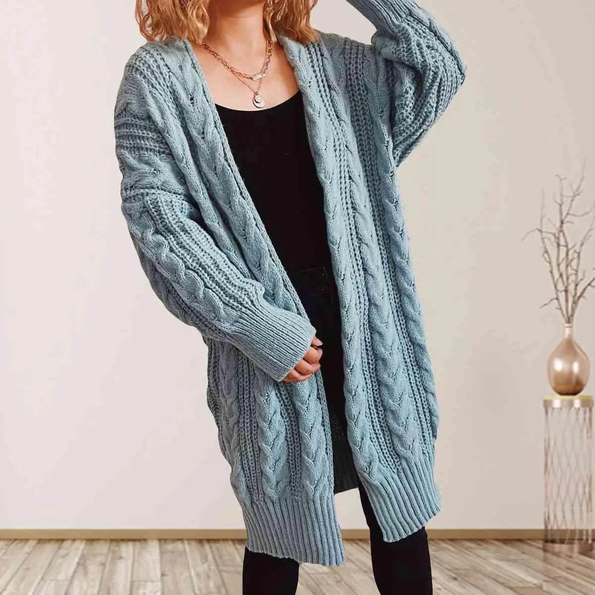 Cable Knit Open Front Cardigan – Dropped Shoulder Cozy Vibes | Bona Fide Fashion - Bona Fide Fashion