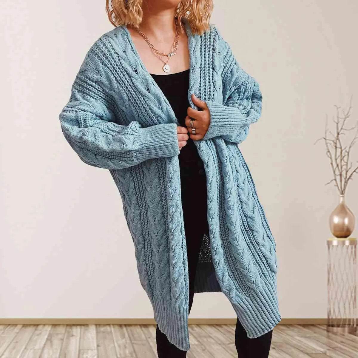Cable Knit Open Front Cardigan – Dropped Shoulder Cozy Vibes | Bona Fide Fashion - Bona Fide Fashion