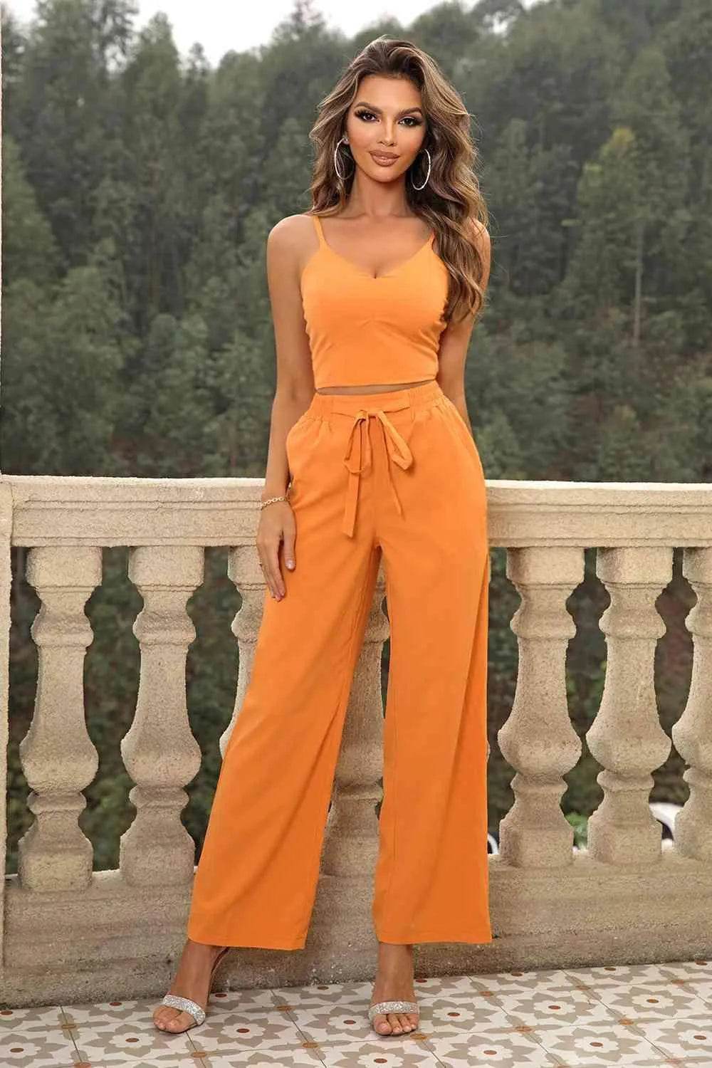 Cami & Tied Straight Leg Pants Set – Effortless Chic Two-Piece | Bona Fide Fashion - Bona Fide Fashion