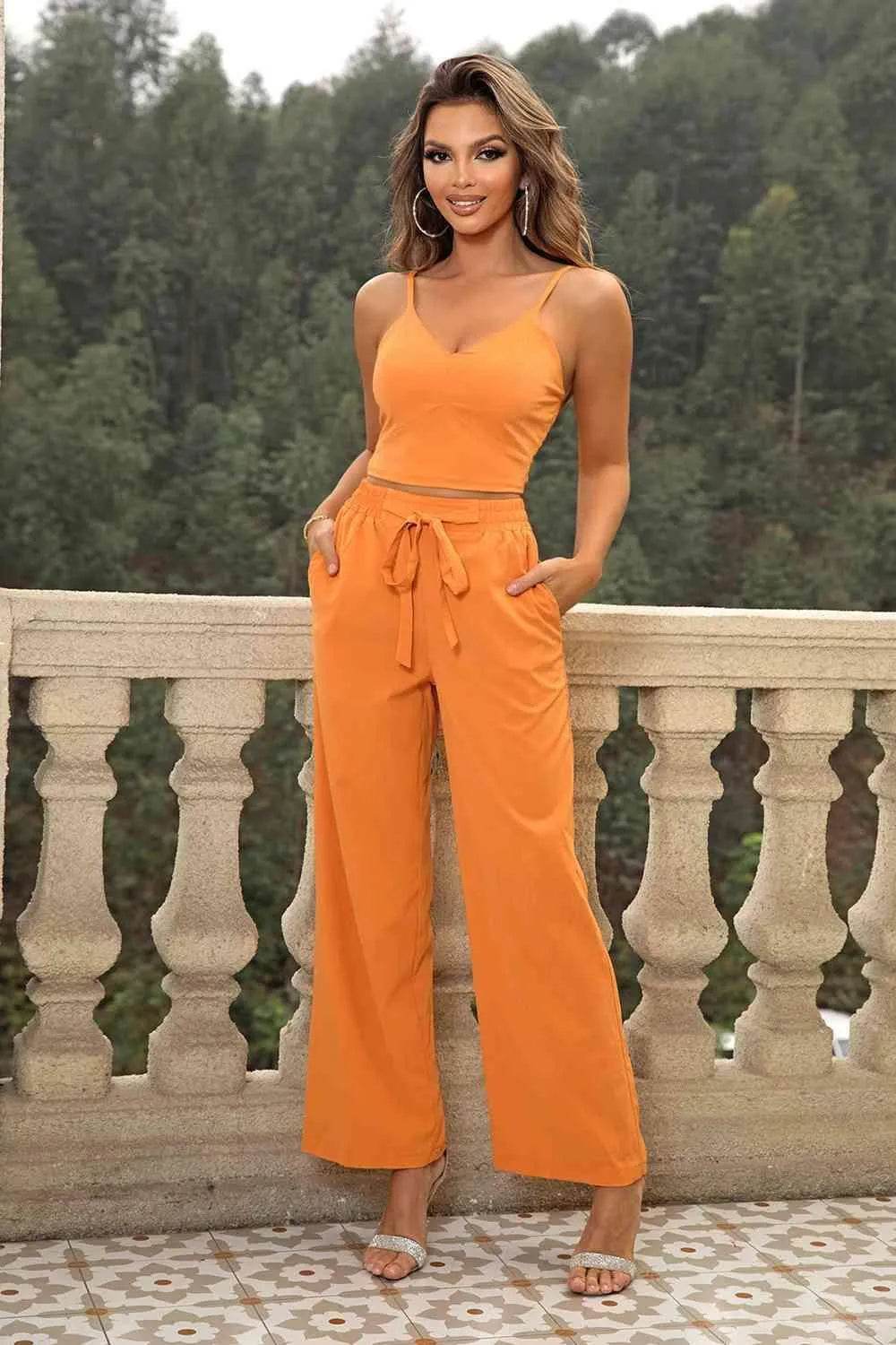 Cami & Tied Straight Leg Pants Set – Effortless Chic Two-Piece | Bona Fide Fashion - Bona Fide Fashion