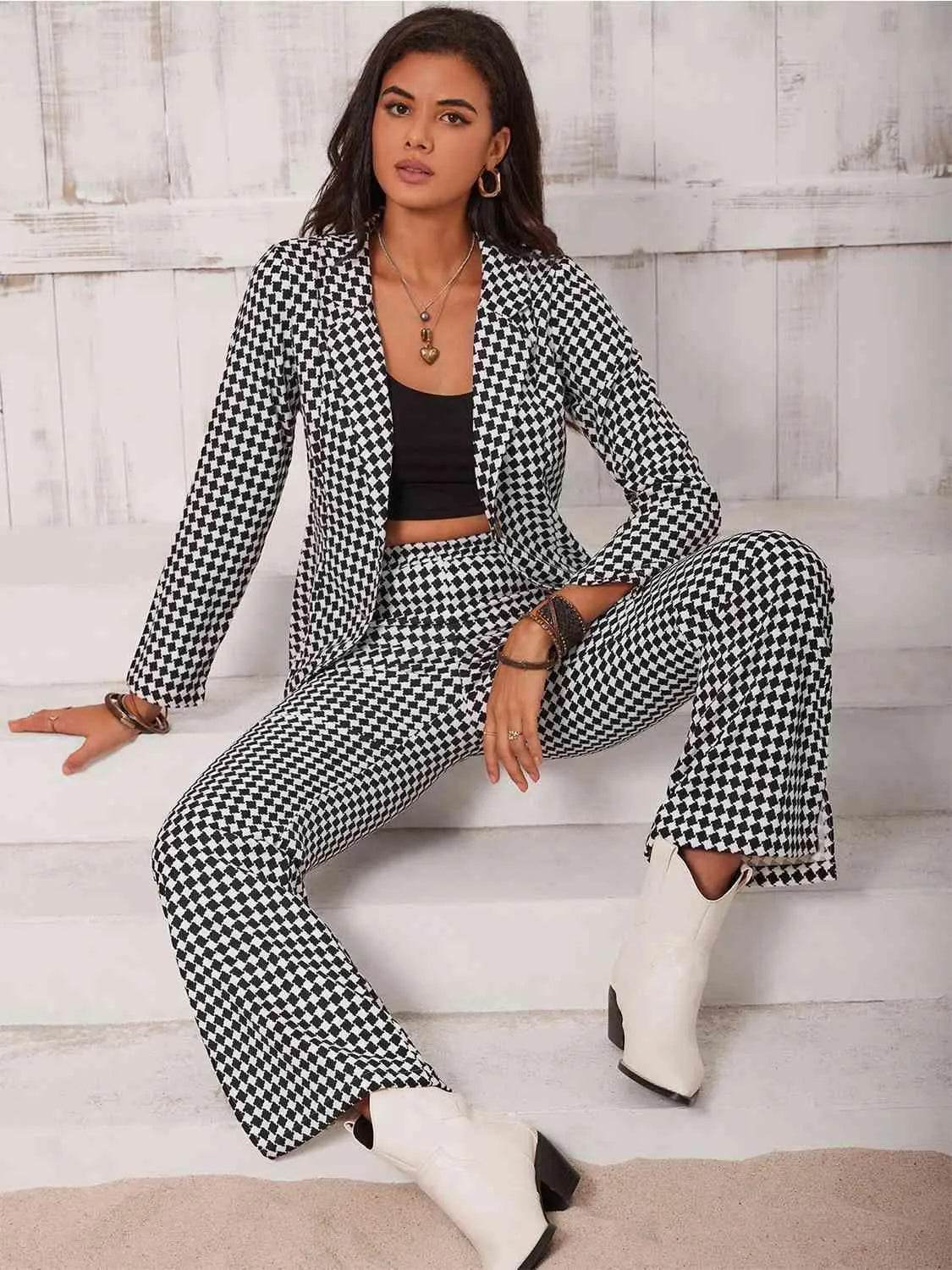 Checkered Blazer & Slit Pants Set – Tailored Chic with a Modern Edge | Bona Fide Fashion - Bona Fide Fashion