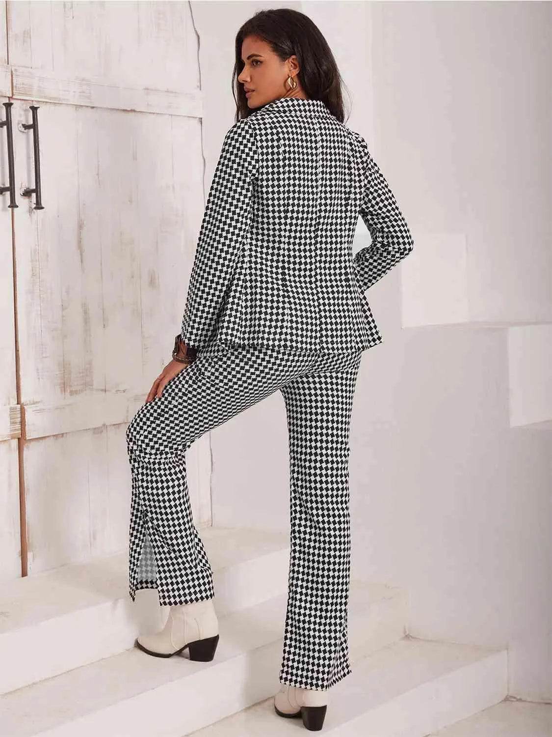 Checkered Blazer & Slit Pants Set – Tailored Chic with a Modern Edge | Bona Fide Fashion - Bona Fide Fashion
