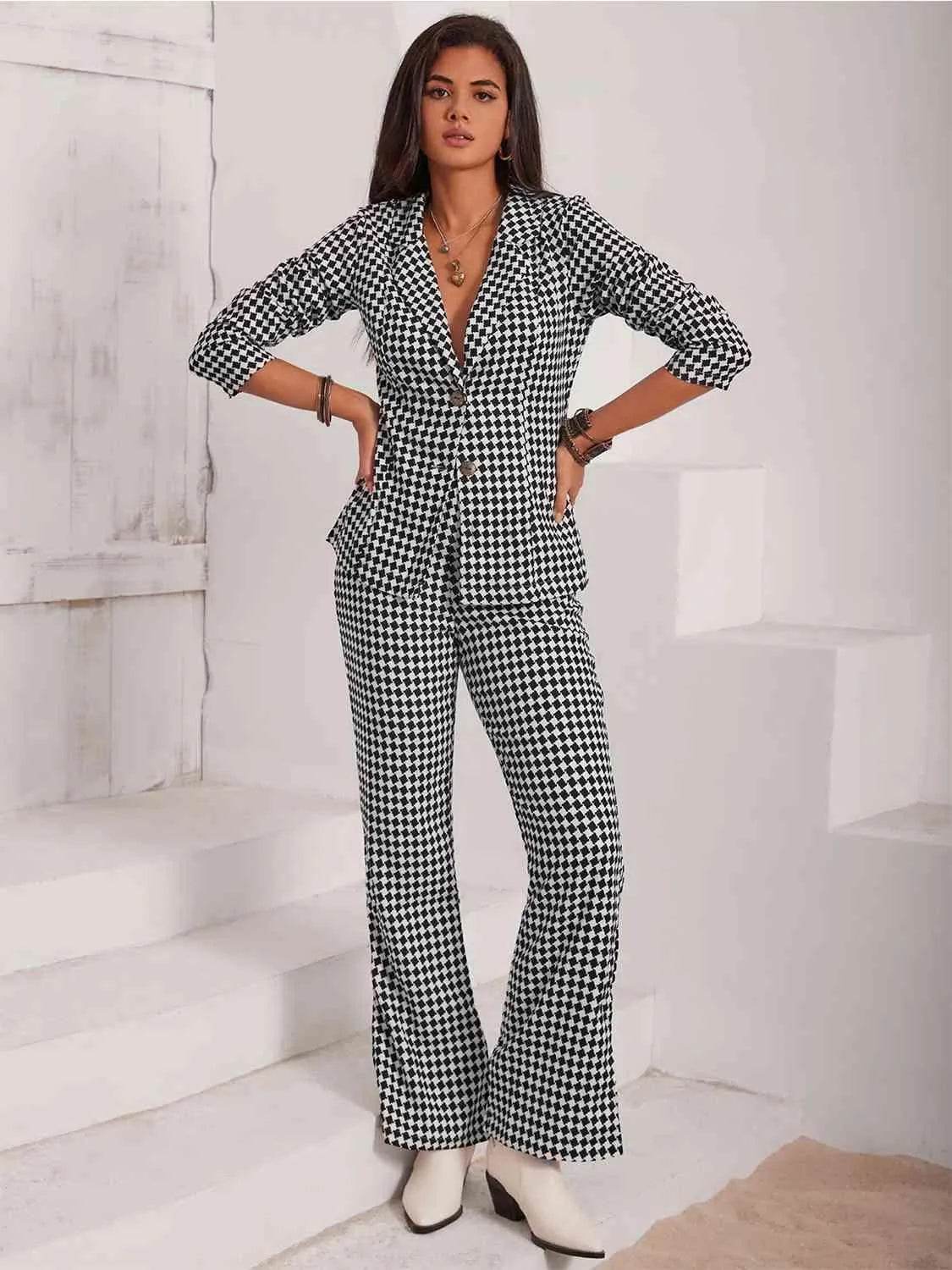 Checkered Blazer & Slit Pants Set – Tailored Chic with a Modern Edge | Bona Fide Fashion - Bona Fide Fashion
