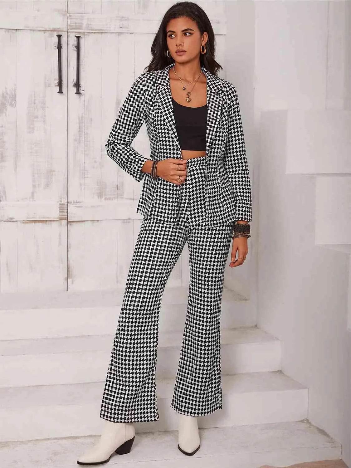 Checkered Blazer & Slit Pants Set – Tailored Chic with a Modern Edge | Bona Fide Fashion - Bona Fide Fashion