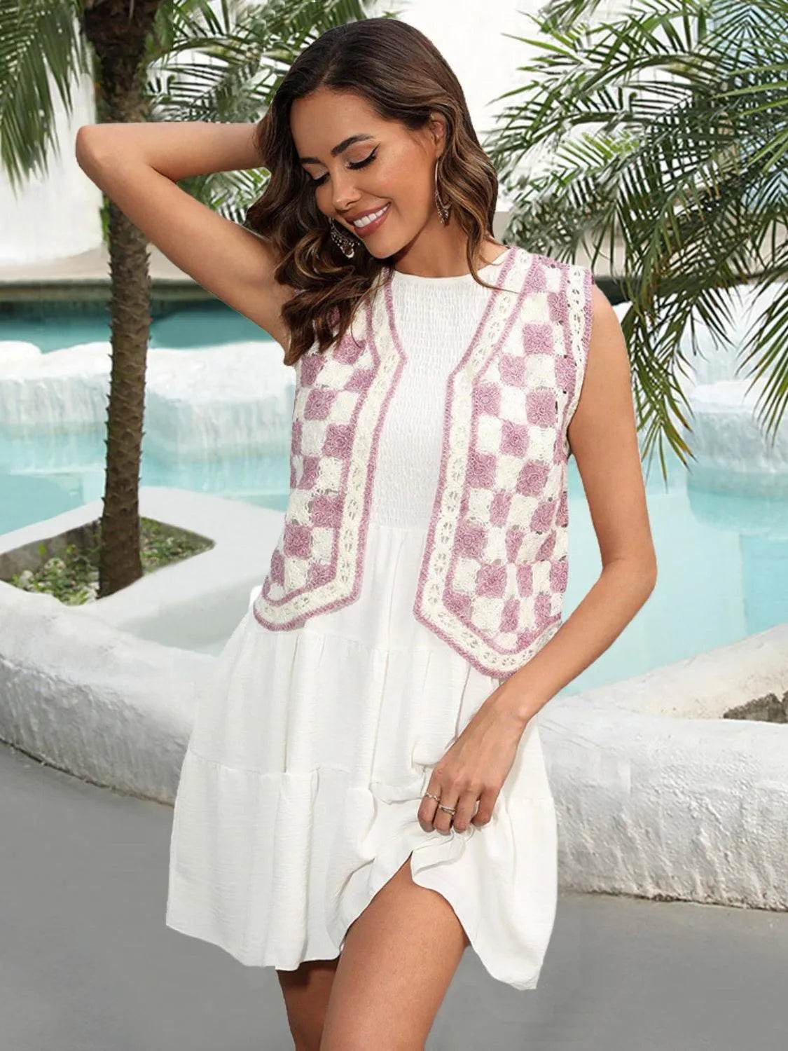 Checkered Open Front Sleeveless Cover-Up – Lightweight & Beach-Ready | Bona Fide Fashion - Bona Fide Fashion