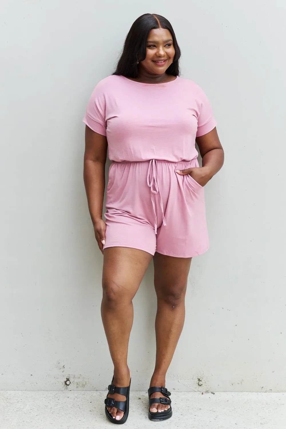 Zenana Chilled Out Short Sleeve Romper – Light Carnation Pink Comfort | Bona Fide Fashion - Bona Fide Fashion
