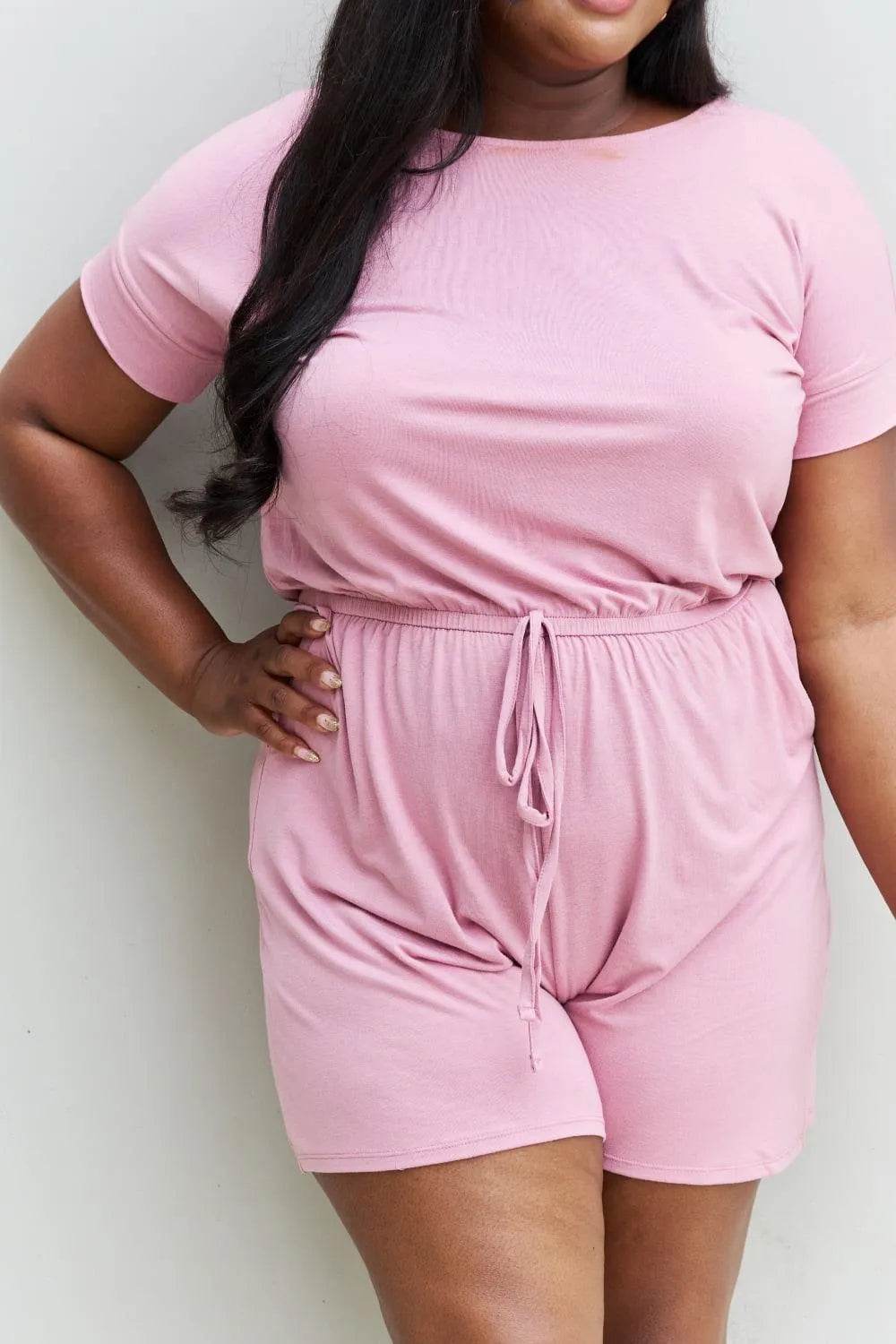 Zenana Chilled Out Short Sleeve Romper – Light Carnation Pink Comfort | Bona Fide Fashion - Bona Fide Fashion