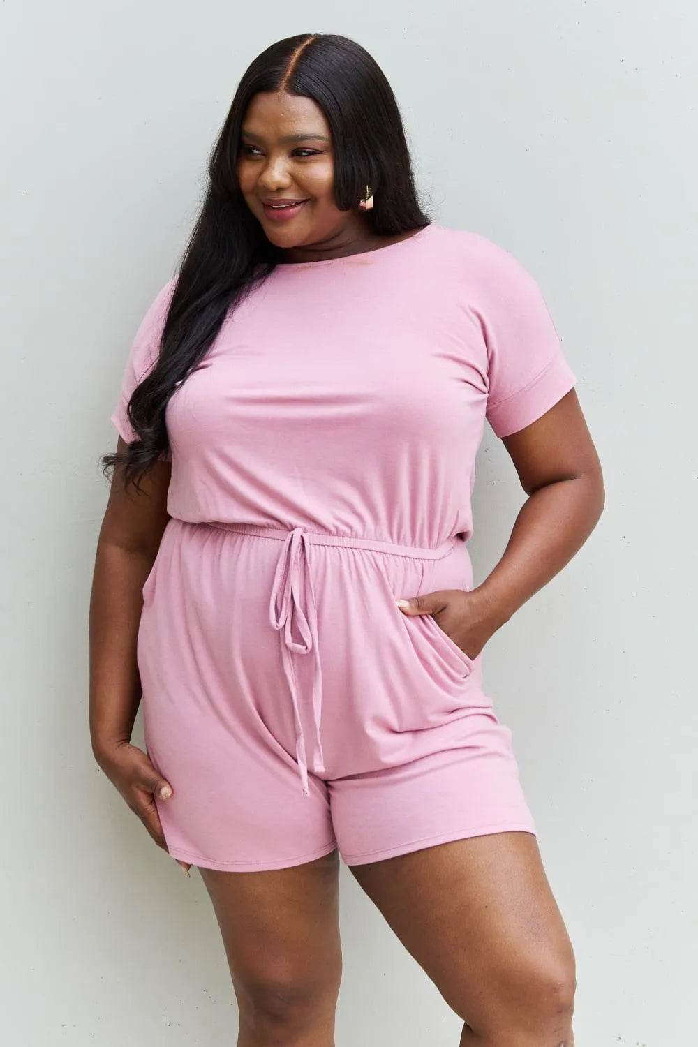 Zenana Chilled Out Short Sleeve Romper – Light Carnation Pink Comfort | Bona Fide Fashion - Bona Fide Fashion