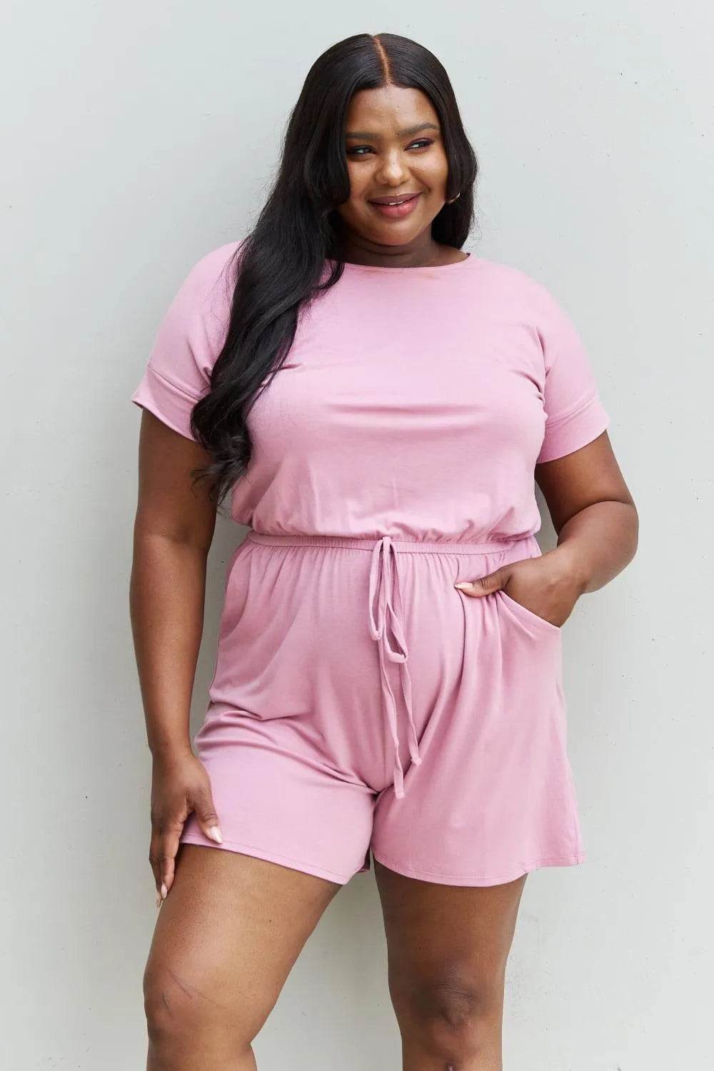 Zenana Chilled Out Short Sleeve Romper – Light Carnation Pink Comfort | Bona Fide Fashion - Bona Fide Fashion