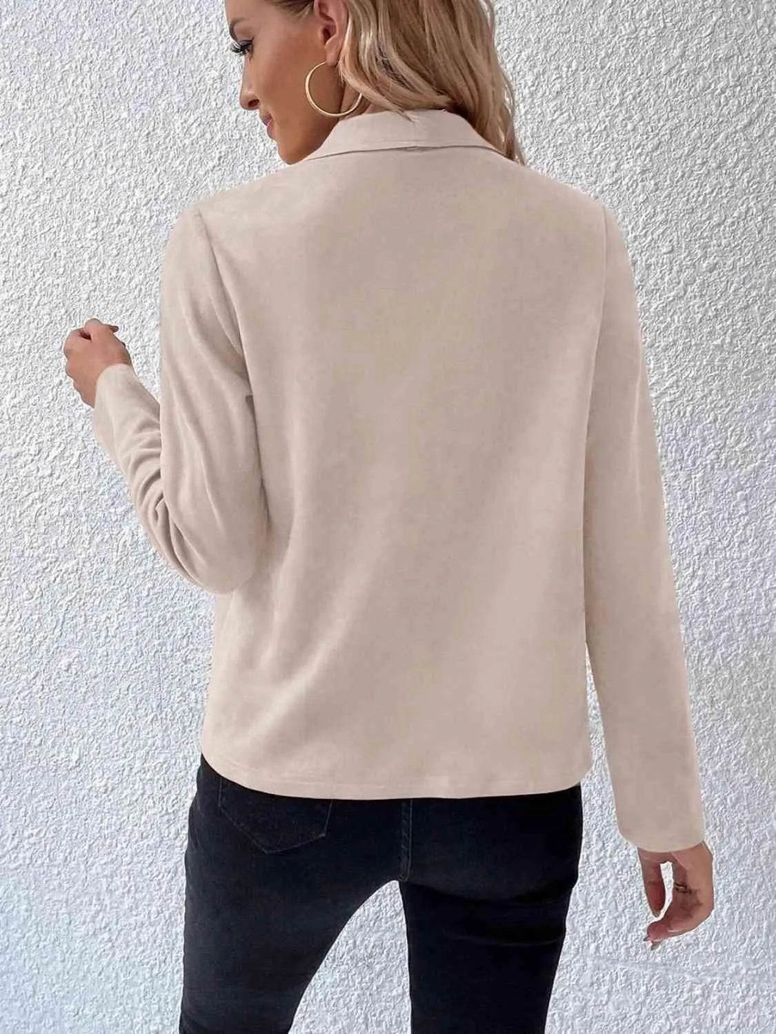 Bona Fide Fashion - Collared Neck Long Sleeve Jacket - Women Fashion - Bona Fide Fashion
