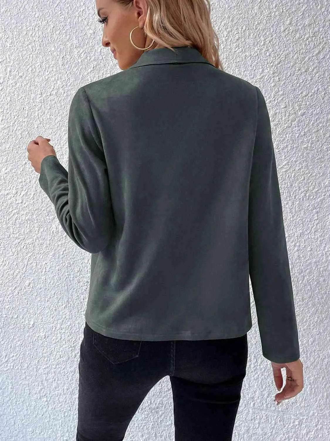Bona Fide Fashion - Collared Neck Long Sleeve Jacket - Women Fashion - Bona Fide Fashion