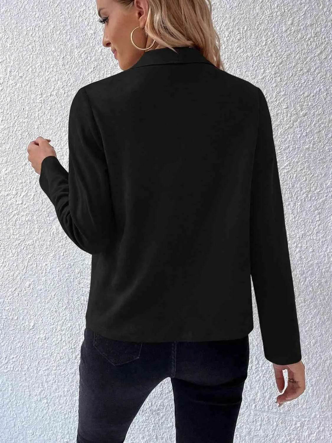 Bona Fide Fashion - Collared Neck Long Sleeve Jacket - Women Fashion - Bona Fide Fashion