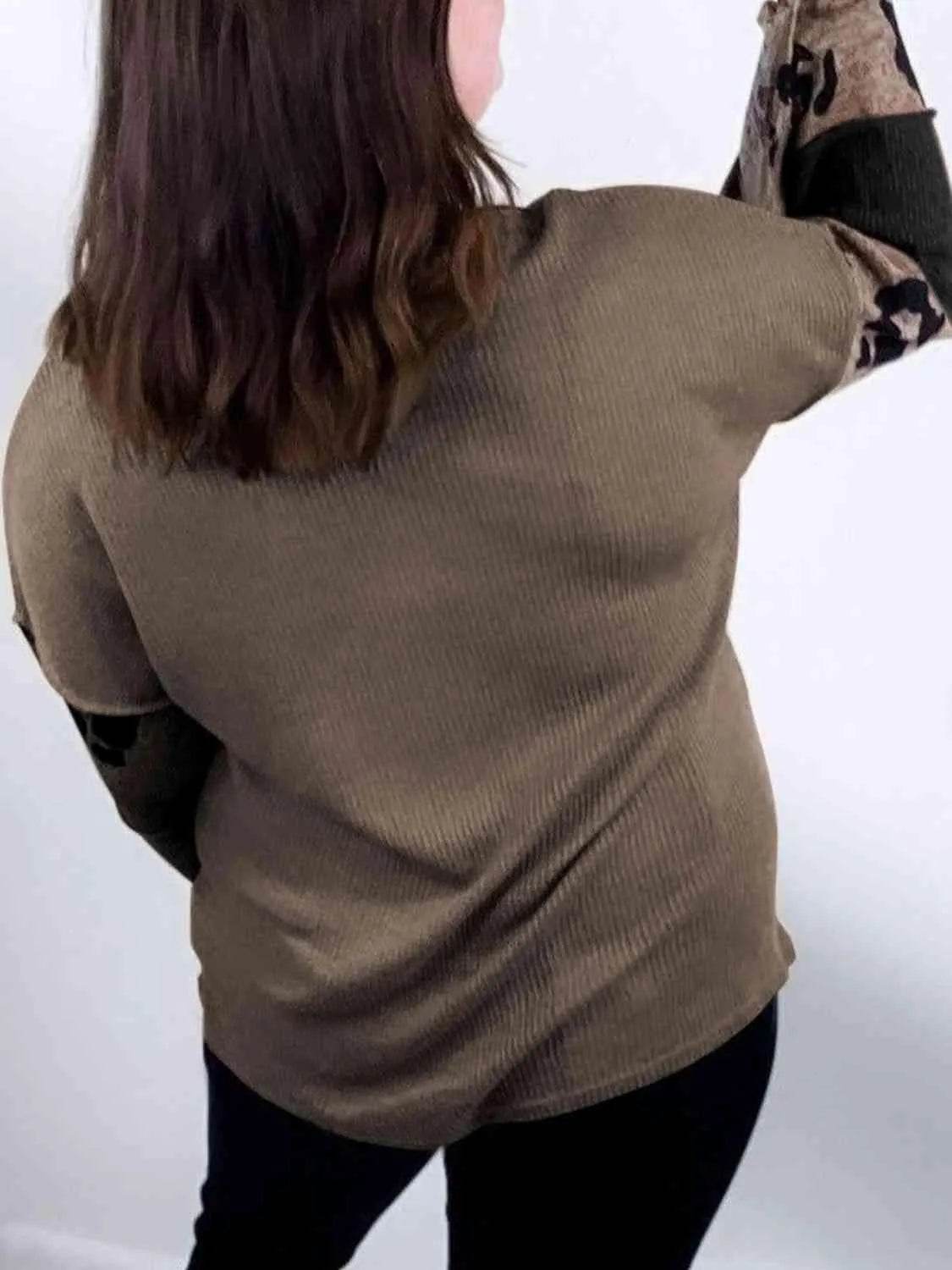 Bona Fide Fashion - Color Block Leopard V-Neck Blouse - Women Fashion - Bona Fide Fashion