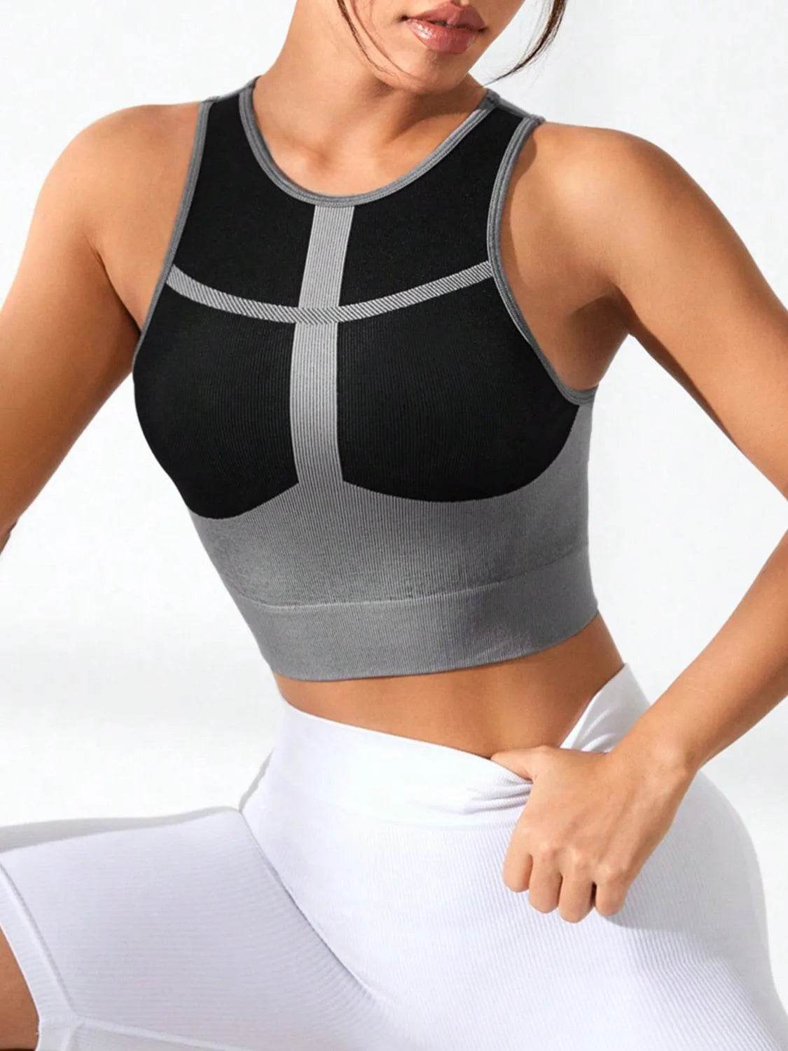 Bona Fide Fashion - Color Block Round Neck Active Tank - Women Fashion - Bona Fide Fashion