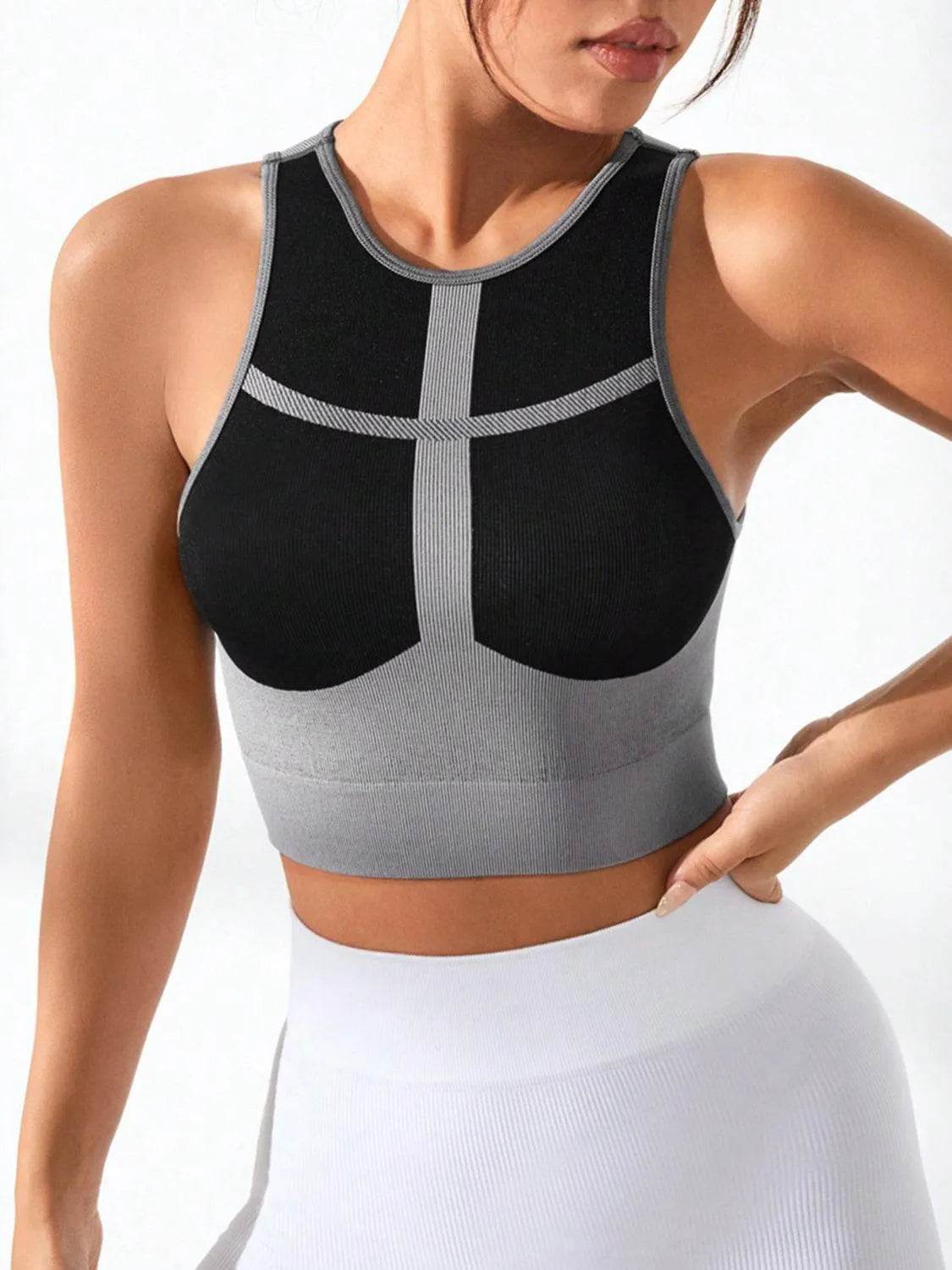 Bona Fide Fashion - Color Block Round Neck Active Tank - Women Fashion - Bona Fide Fashion