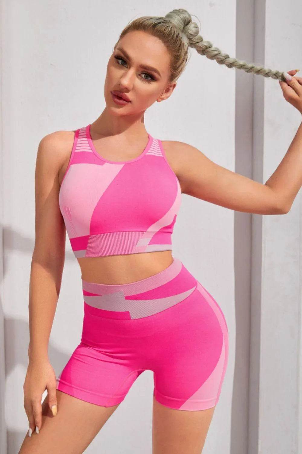 Color Block Sports Bra and Shorts Set – Stylish 2-Piece Activewear for Women - Bona Fide Fashion