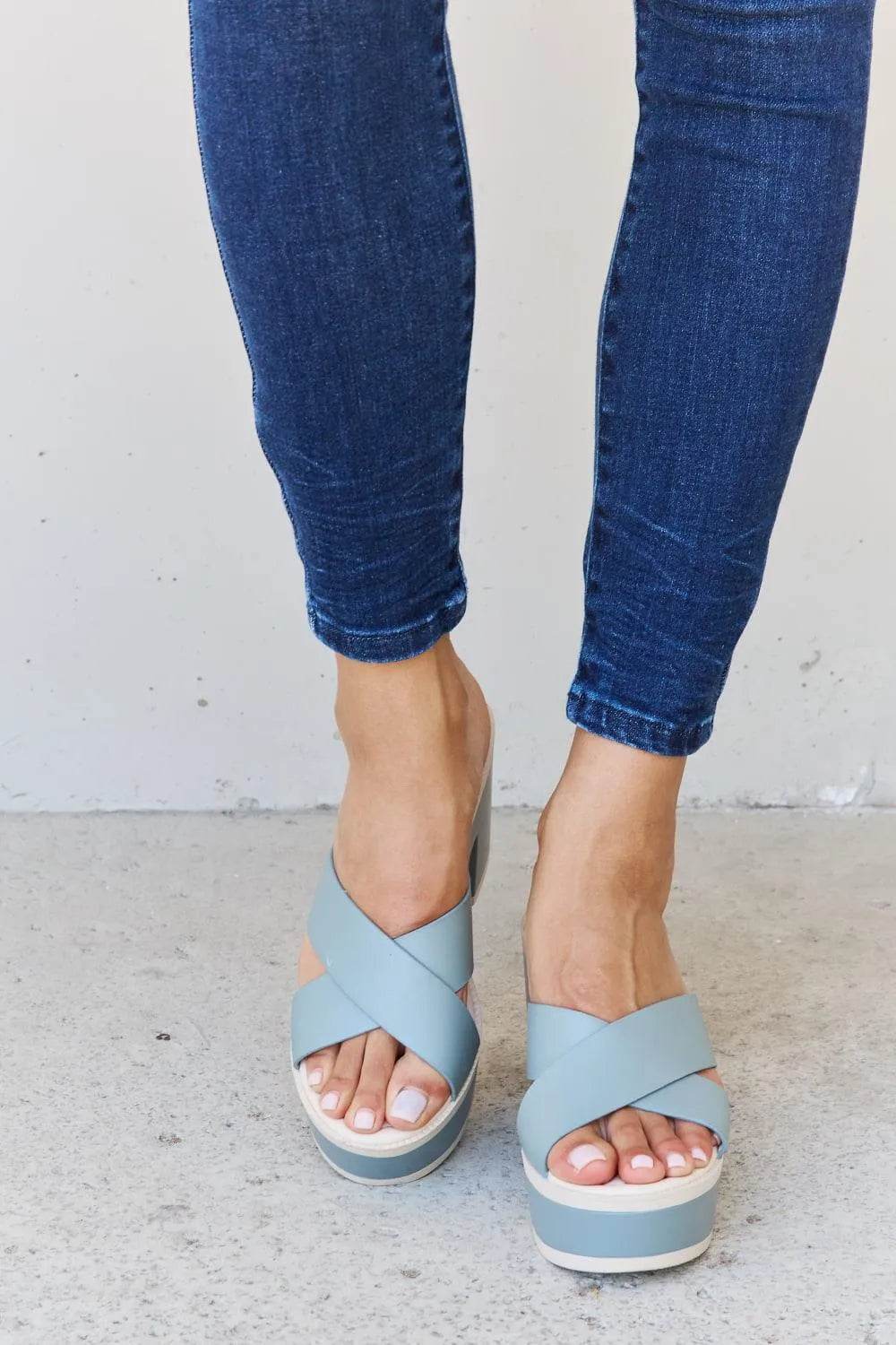 Weeboo “Cherish the Moments” Platform Sandals – Misty Blue Comfort & Style | Bona Fide Fashion - Bona Fide Fashion