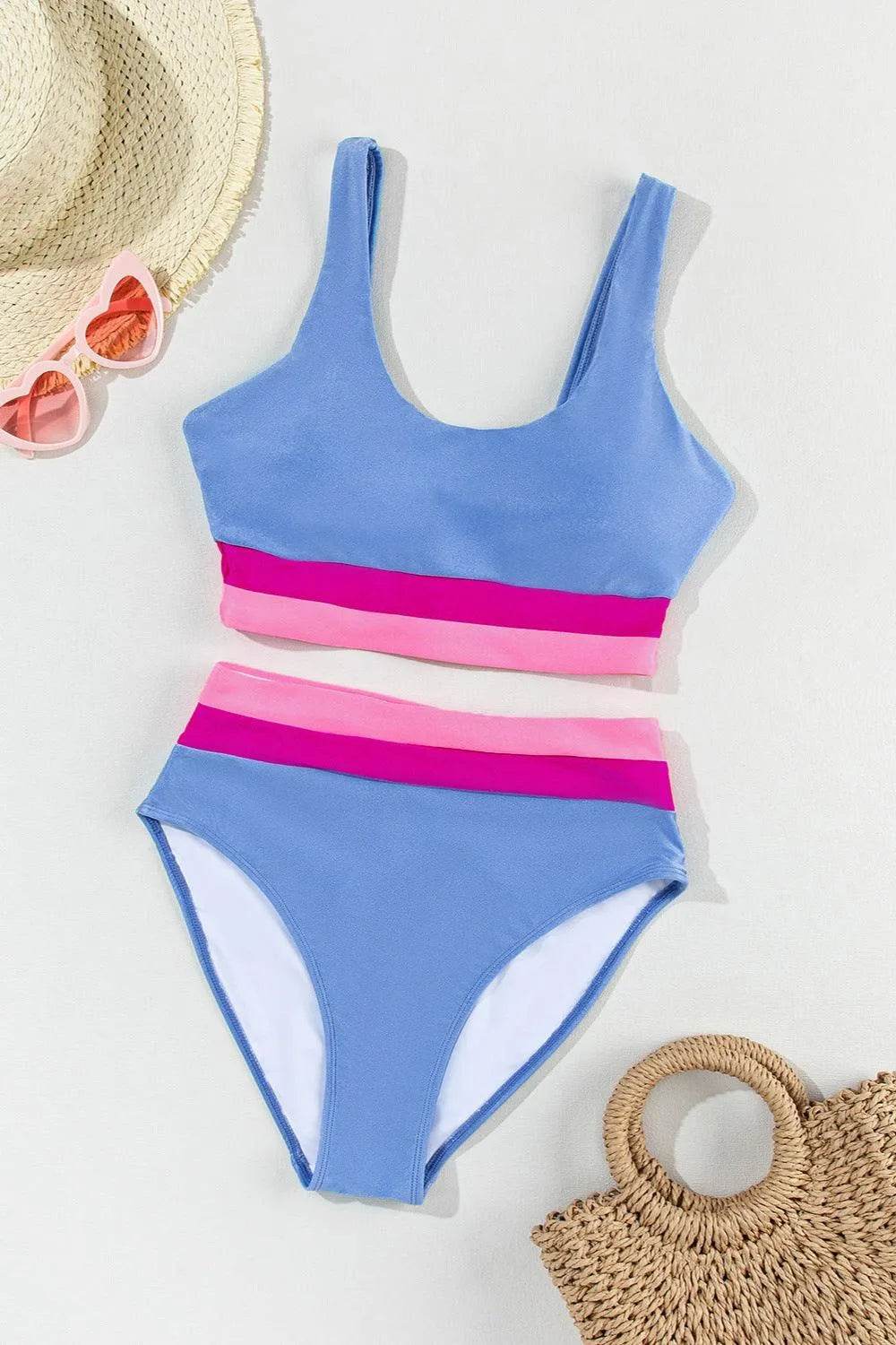 Contrast Scoop Neck Two-Piece Swim Set – Stylish Bikini for Women’s Beach Days - Bona Fide Fashion