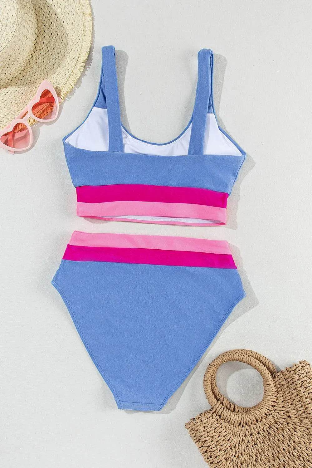 Contrast Scoop Neck Two-Piece Swim Set – Stylish Bikini for Women’s Beach Days - Bona Fide Fashion
