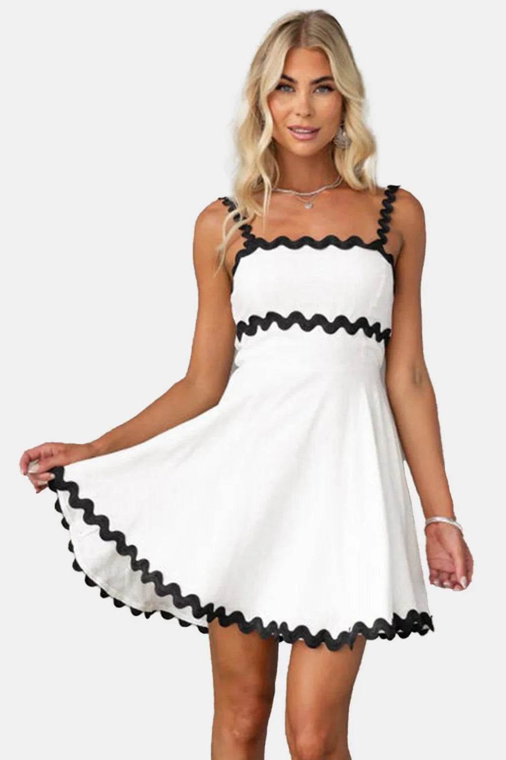 Contrast Trim Square Neck Mini Dress – Stylish Bodycon Look for Day or Night - Bona Fide Fashion