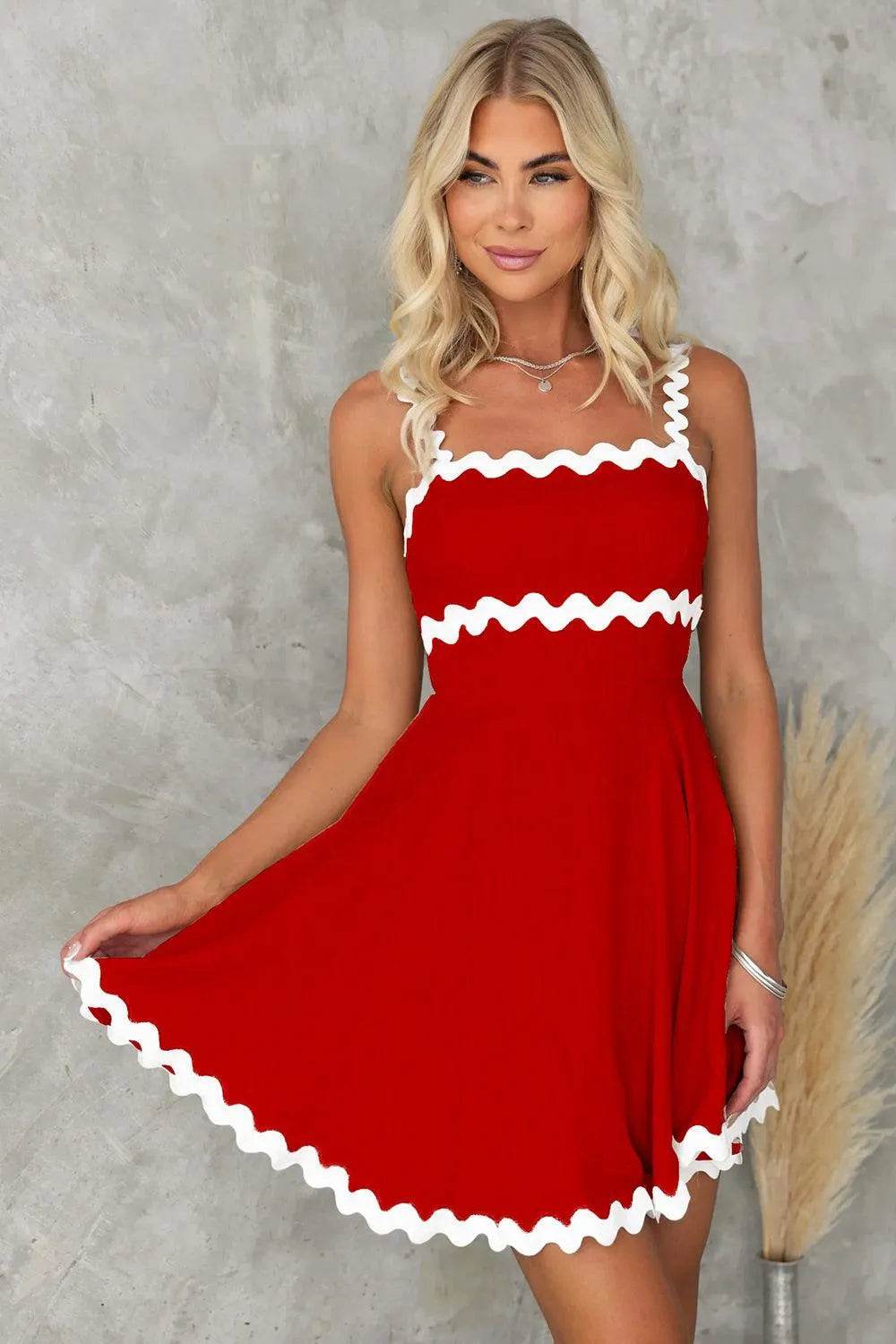 Contrast Trim Square Neck Mini Dress – Stylish Bodycon Look for Day or Night - Bona Fide Fashion