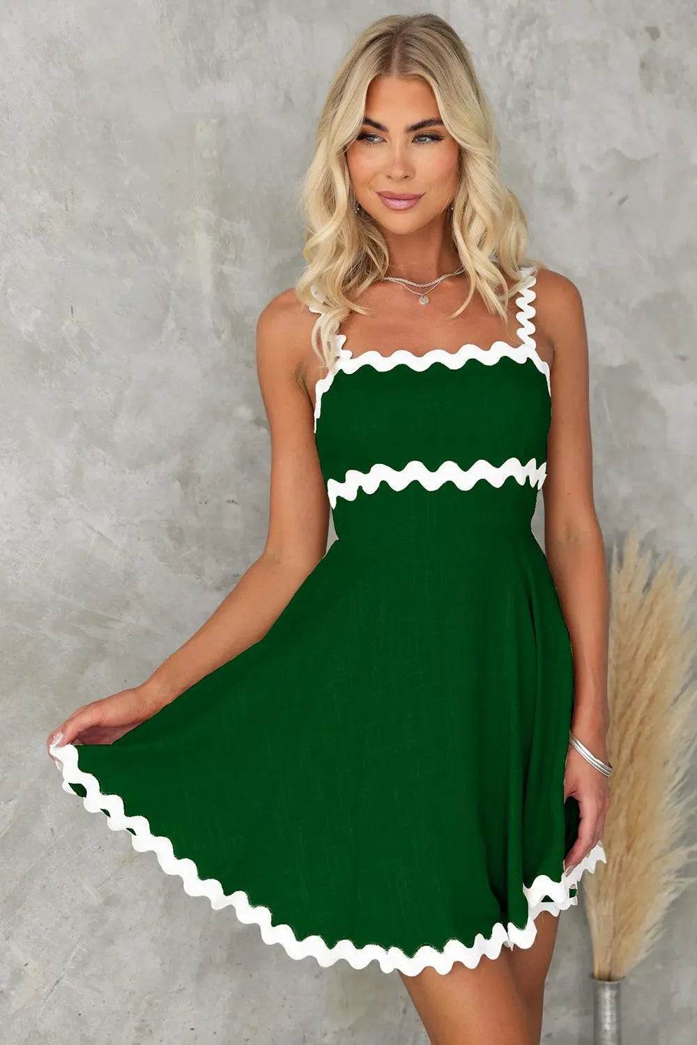 Contrast Trim Square Neck Mini Dress – Stylish Bodycon Look for Day or Night - Bona Fide Fashion