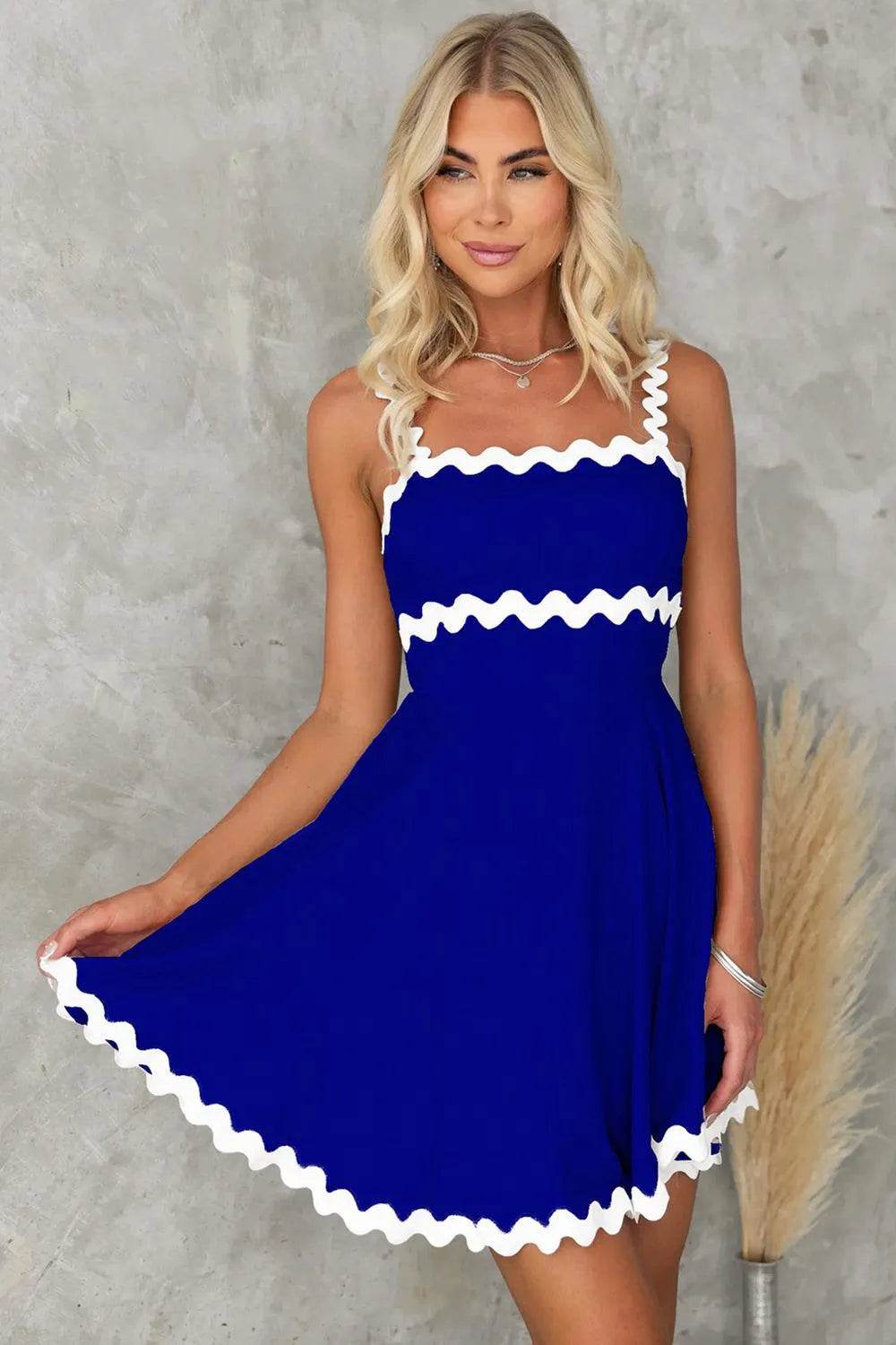 Contrast Trim Square Neck Mini Dress – Stylish Bodycon Look for Day or Night - Bona Fide Fashion