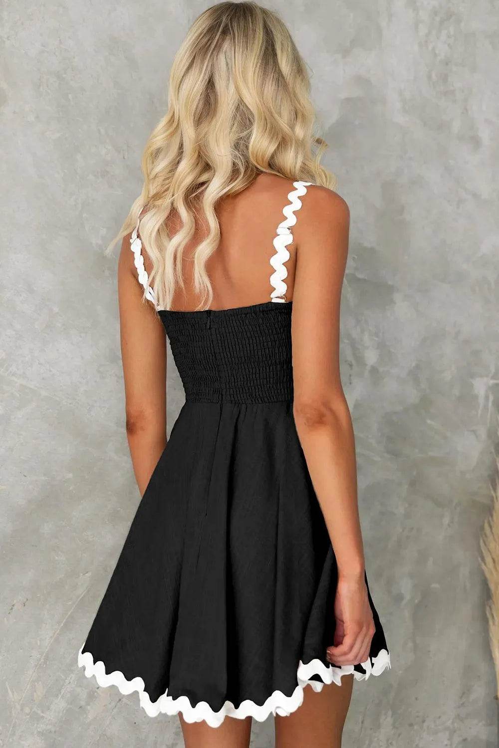 Contrast Trim Square Neck Mini Dress – Stylish Bodycon Look for Day or Night - Bona Fide Fashion
