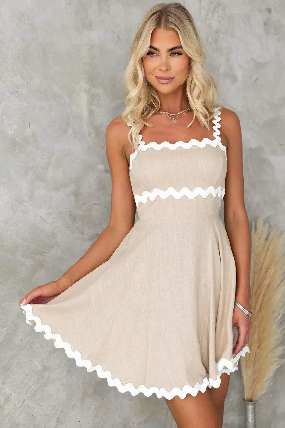 Contrast Trim Square Neck Mini Dress – Stylish Bodycon Look for Day or Night - Bona Fide Fashion