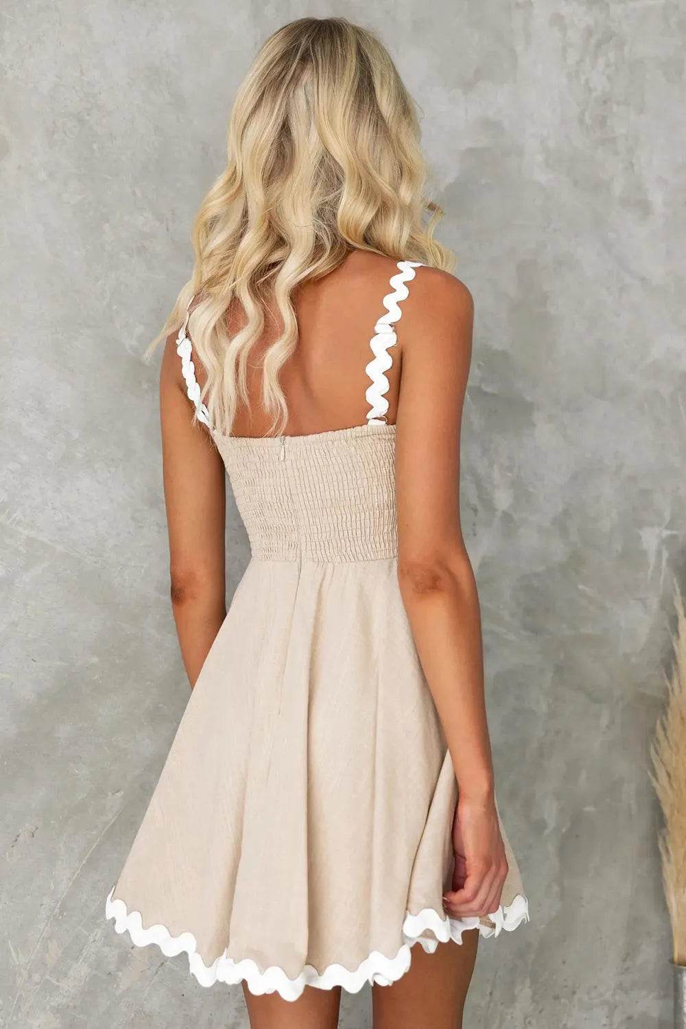 Contrast Trim Square Neck Mini Dress – Stylish Bodycon Look for Day or Night - Bona Fide Fashion