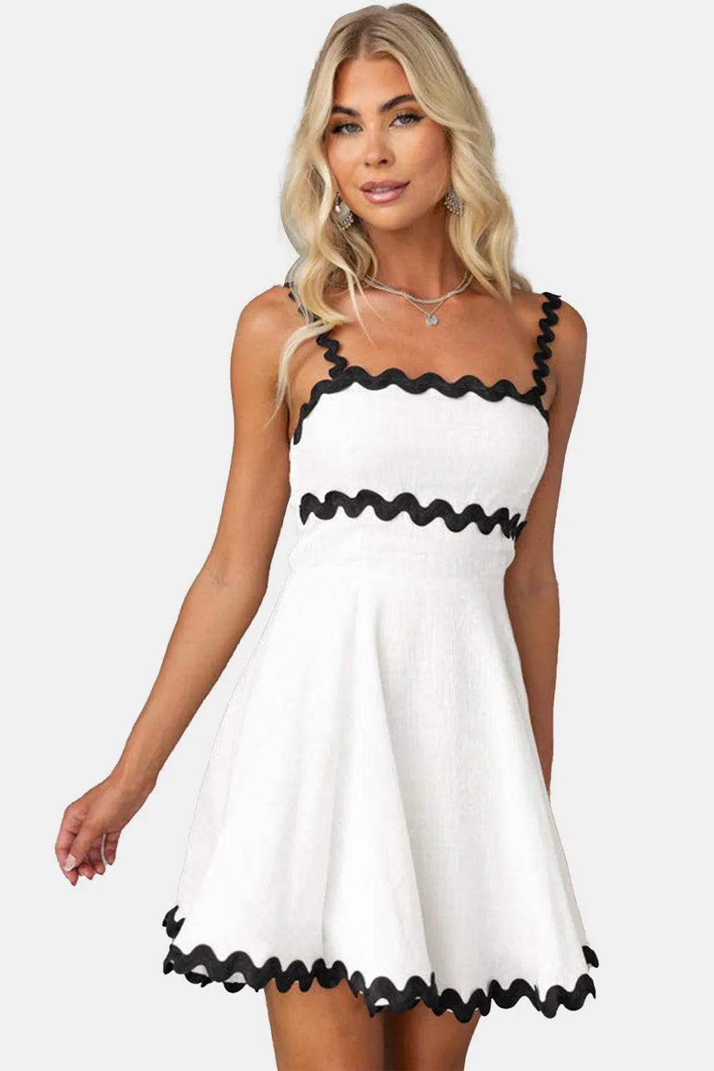Contrast Trim Square Neck Mini Dress – Stylish Bodycon Look for Day or Night - Bona Fide Fashion