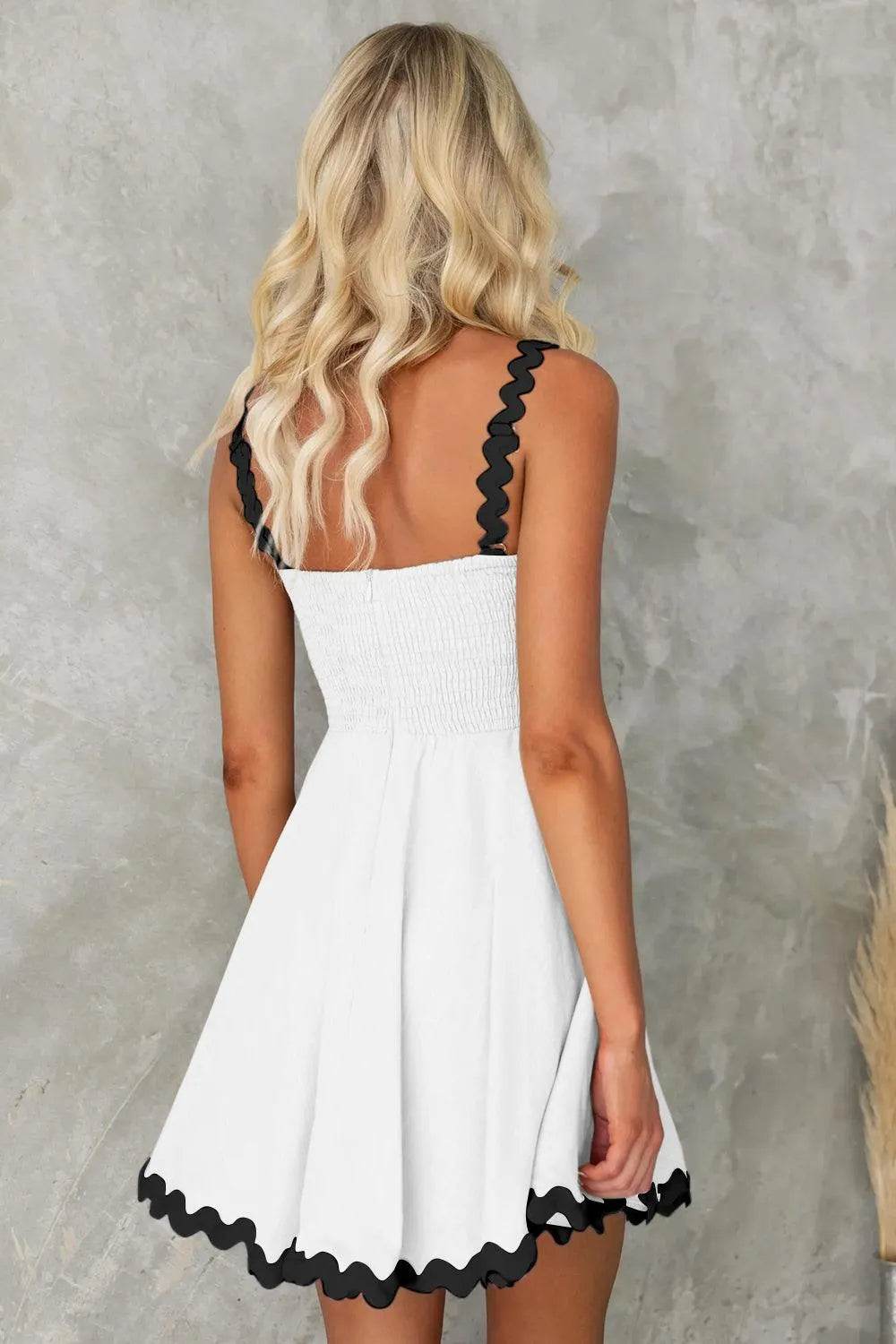 Contrast Trim Square Neck Mini Dress – Stylish Bodycon Look for Day or Night - Bona Fide Fashion